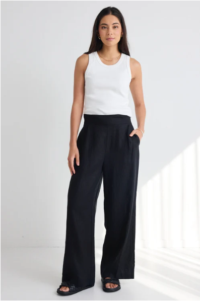 Among the Brave Guardian Linen Pull On Wide Leg Pants (Stone)