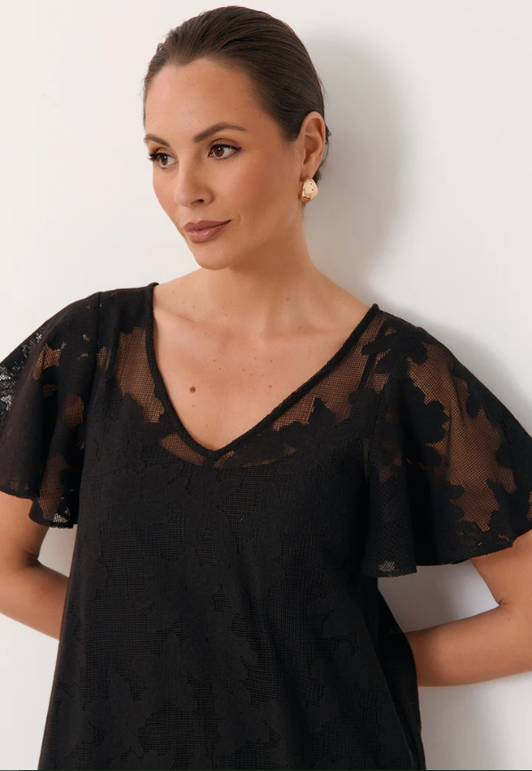ADORNE HARLOW BLACK MIDI LACE DRESS