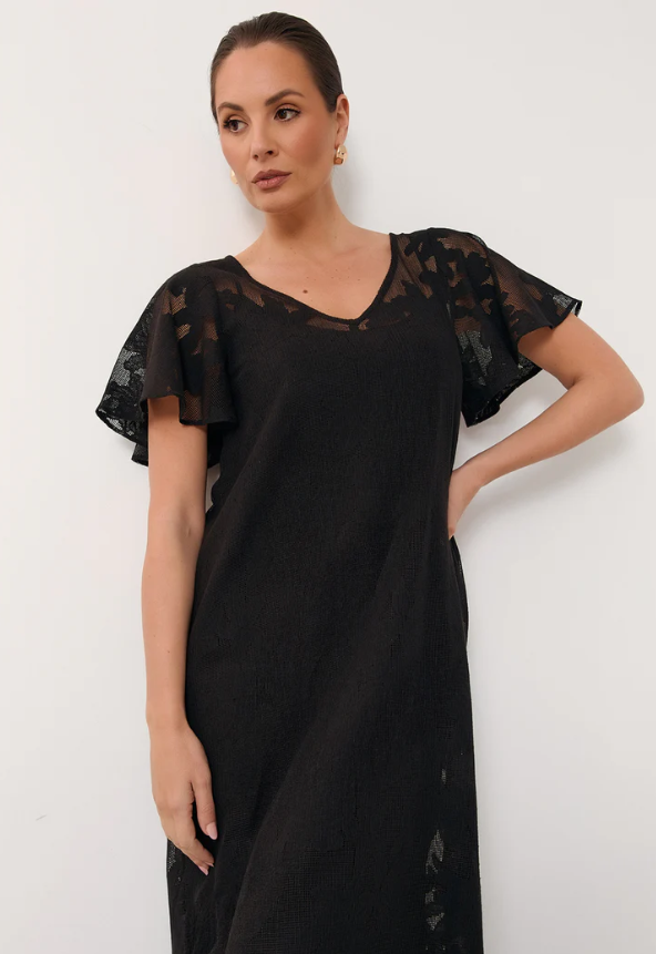 ADORNE HARLOW BLACK MIDI LACE DRESS