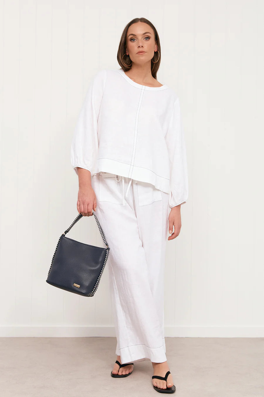 ADORNE MIA CONTRAST STITCH LINEN  TOP