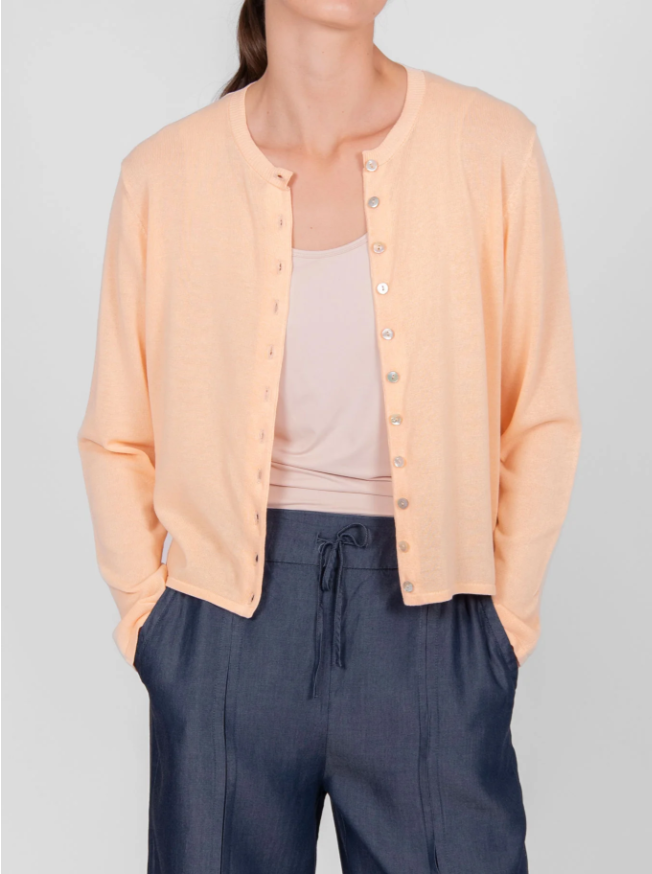 B&L CURVED HEM COTTON CARDIGAN PEACH