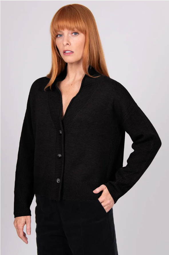 BRIDGE & LORD SHAWL COLLAR CARDI BLACK
