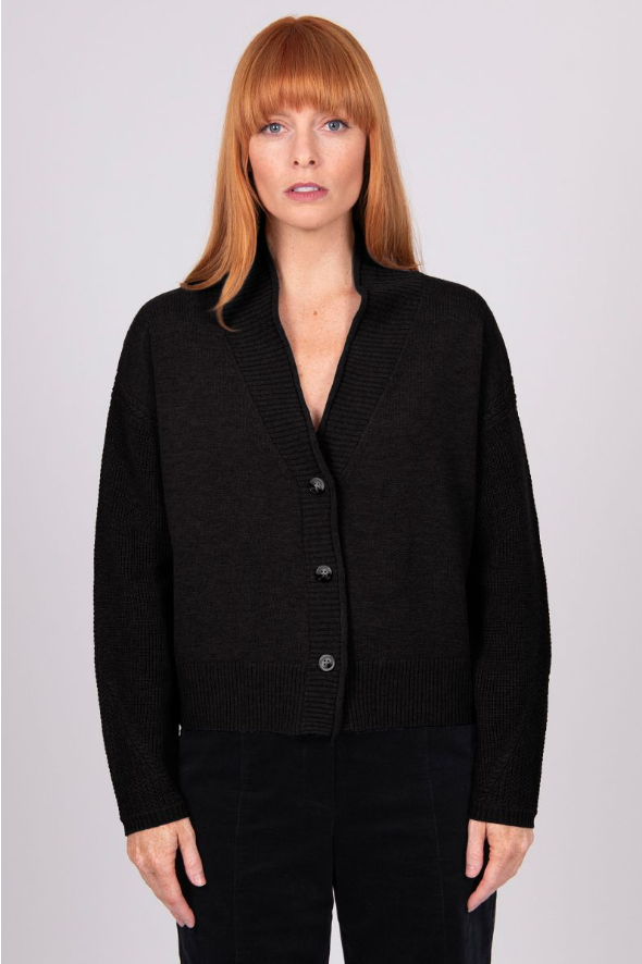 BRIDGE & LORD SHAWL COLLAR CARDI BLACK