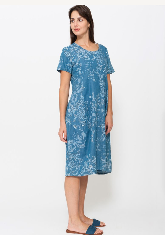 BLUEBERRY DENIM PRINT TULIP DRESS