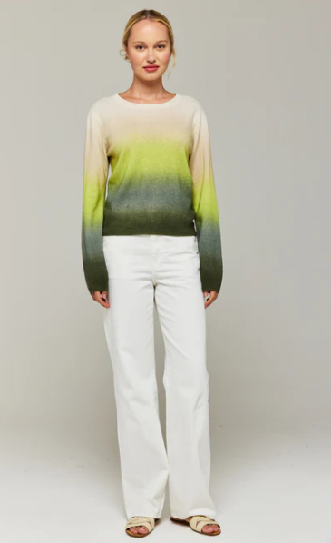 BRODIE CASHMERE CREW BALI PRINT YELLOW