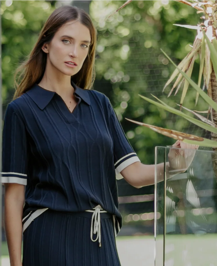 BRIDGE & LORD OPEN POLO WITH TIPPING NAVY/CREAM