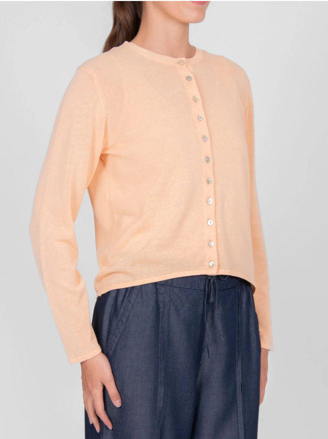 B&L CURVED HEM COTTON CARDIGAN PEACH