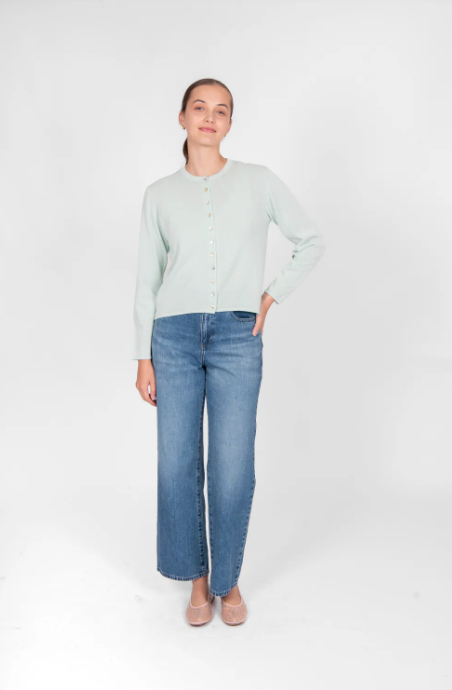 B&L CURVED HEM COTTON CARDIGAN MINT