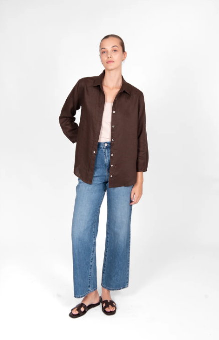 B&LORD 100%  LINEN SHIRT CHOCOLATE