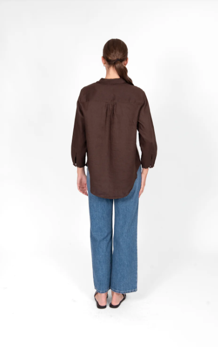 B&LORD 100%  LINEN SHIRT CHOCOLATE