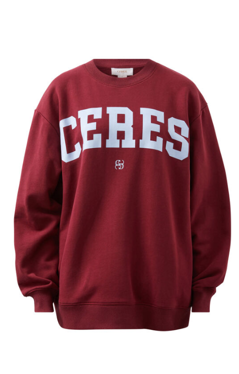 CERES LIFE ISLA O/SIZED CREW BURGUNDY/BLUE