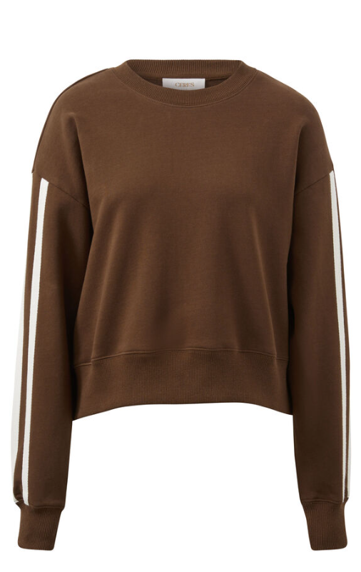 CERES LIFE SASHA SPORTY SLOUCHY CREW/CHOCOLATE SIDE STRIPE