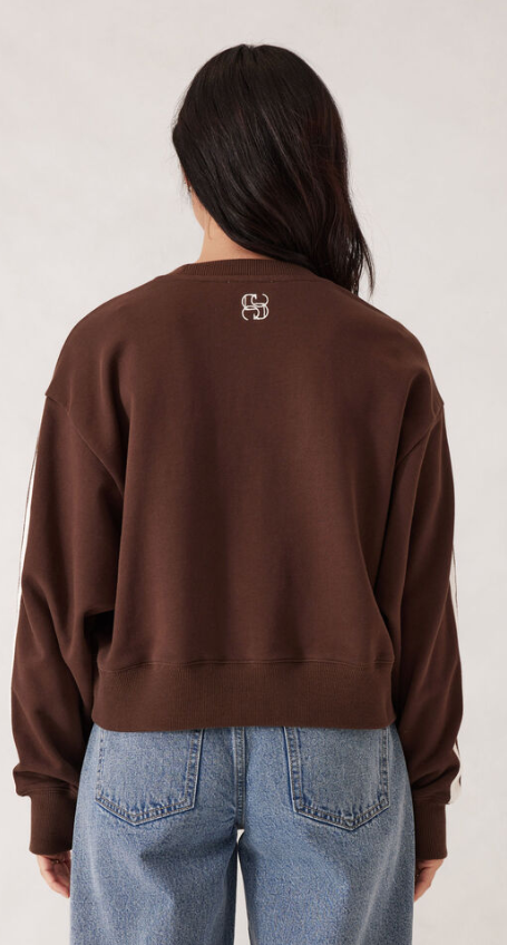 CERES LIFE SASHA SPORTY SLOUCHY CREW/CHOCOLATE SIDE STRIPE