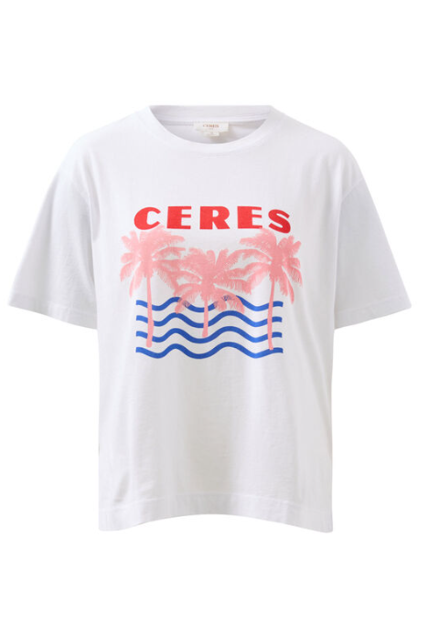 CERES LIFE STEVIE SLOUCHY TEE/WHITE /CERES RETRO PALMS