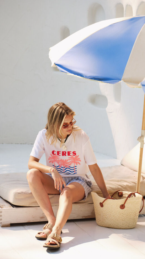 CERES LIFE STEVIE SLOUCHY TEE/WHITE /CERES RETRO PALMS