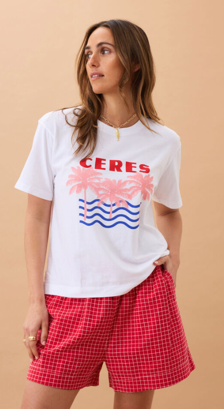CERES LIFE STEVIE SLOUCHY TEE/WHITE /CERES RETRO PALMS