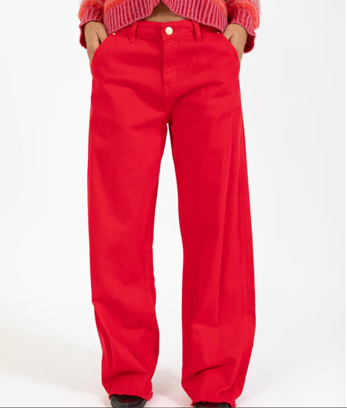 COSTER SCARLET RED RAW EDGE JEANS