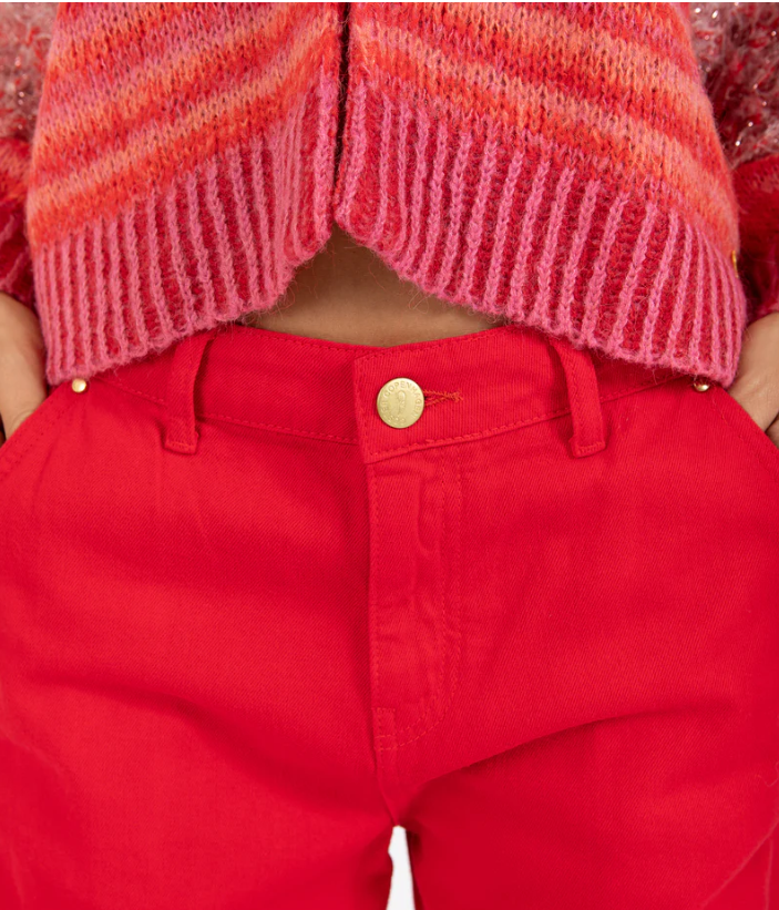 COSTER SCARLET RED RAW EDGE JEANS