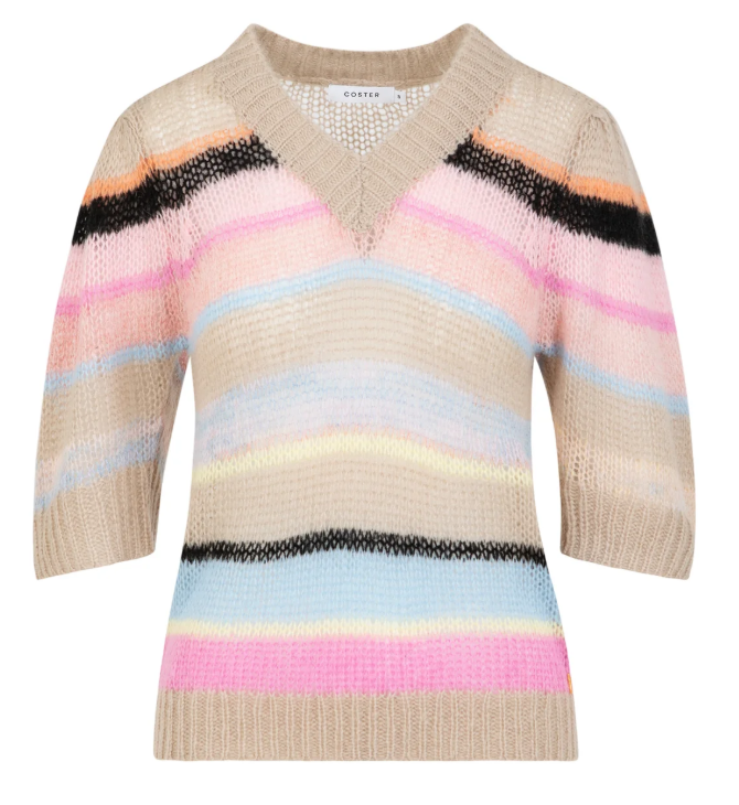 COSTER V-NECK MULTI STRIPE S/S KNIT