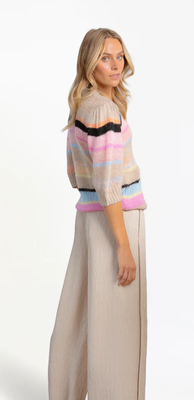 COSTER V-NECK MULTI STRIPE S/S KNIT