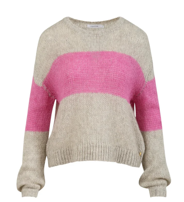 COSTER KNIT WITH BIG STRIPE SAND/MAGENTA