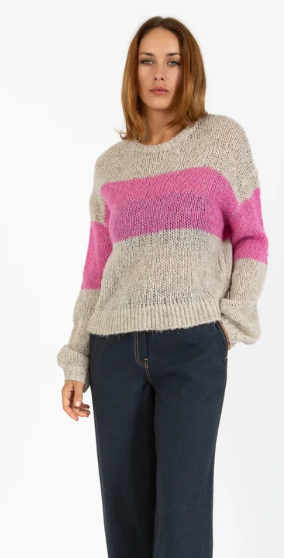 COSTER KNIT WITH BIG STRIPE SAND/MAGENTA