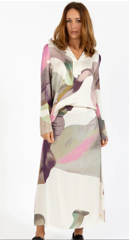 COSTER SKIRT WITH LIQUID FLOWER PRINT