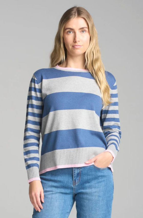 C+P+S STRIPE PREPPY CREW NECK KNIT