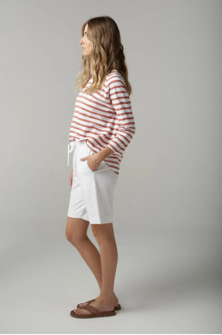 C+P+S RAGLAN 3/4 SLEEVE STRIPE TEE TERRACOTTA/WHITE