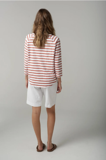 C+P+S RAGLAN 3/4 SLEEVE STRIPE TEE TERRACOTTA/WHITE