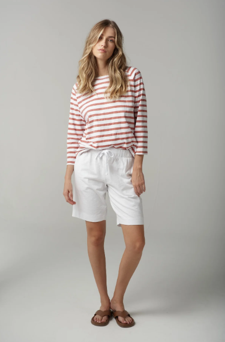 C+P+S RAGLAN 3/4 SLEEVE STRIPE TEE TERRACOTTA/WHITE