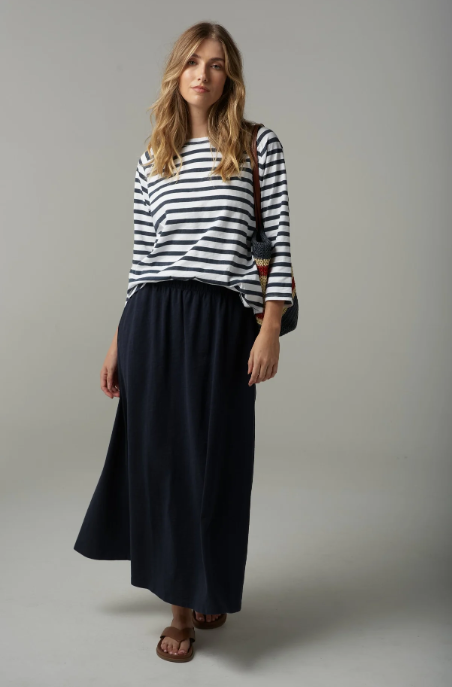 C+P+S RAGLAN 3/4 SLEEVE STRIPE COTTON TEE WHITE/PARISIAN NAVY