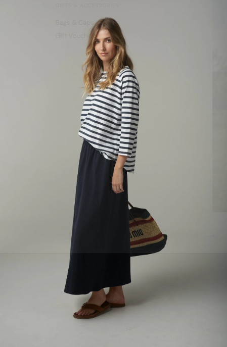 C+P+S RAGLAN 3/4 SLEEVE STRIPE COTTON TEE WHITE/PARISIAN NAVY