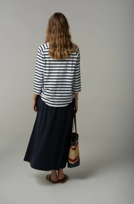C+P+S RAGLAN 3/4 SLEEVE STRIPE COTTON TEE WHITE/PARISIAN NAVY