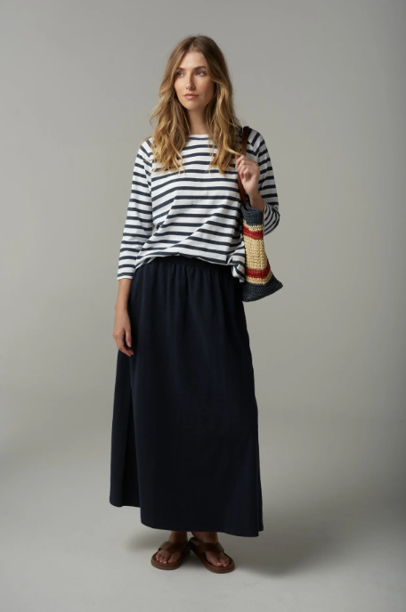 C+P+S RAGLAN 3/4 SLEEVE STRIPE COTTON TEE WHITE/PARISIAN NAVY