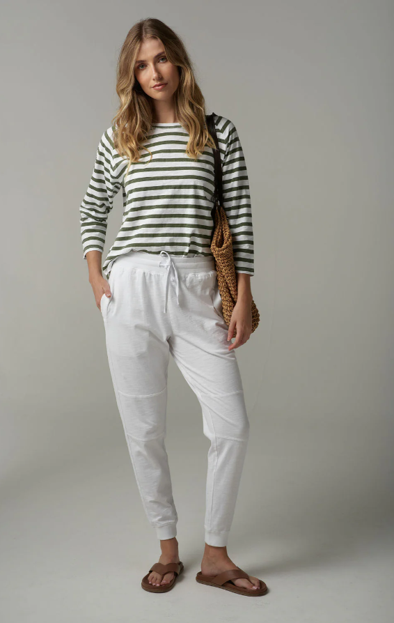 C+P+S RAGLAN  3/4 SLEEVE STRIPE COTTON TEE FAIRWAYGREEN/WHITE