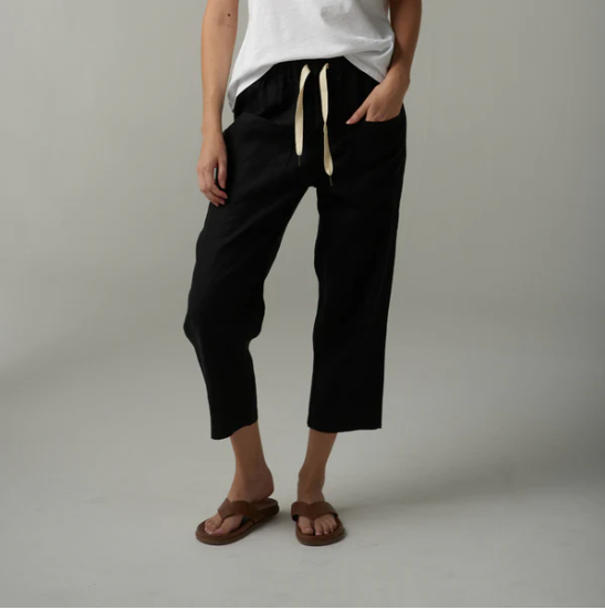 C+P+S BLACK  CROPPED LINEN PANTS