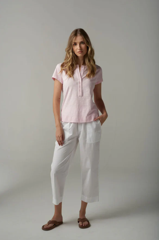 CLOTH PAPER SCISSORS HENLEY TEE PINK TOUCH