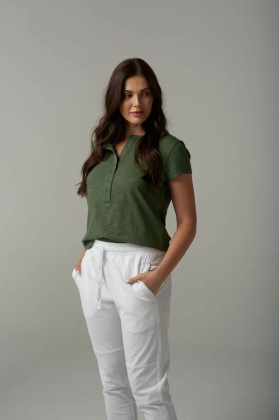 CLOTH + PAPER+ SCISSORS HENLEY TEE FAIRWAY GREEN