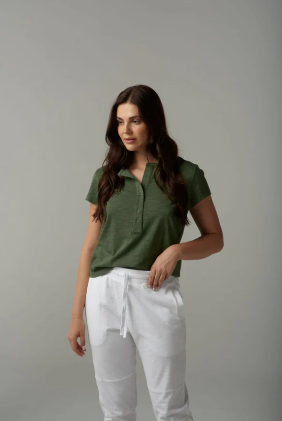 CLOTH + PAPER+ SCISSORS HENLEY TEE FAIRWAY GREEN