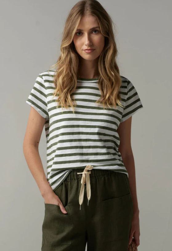 CLOTH+PAPER+SCISSORS STRIPE TEE FAIRWAY GREEN/WHITE