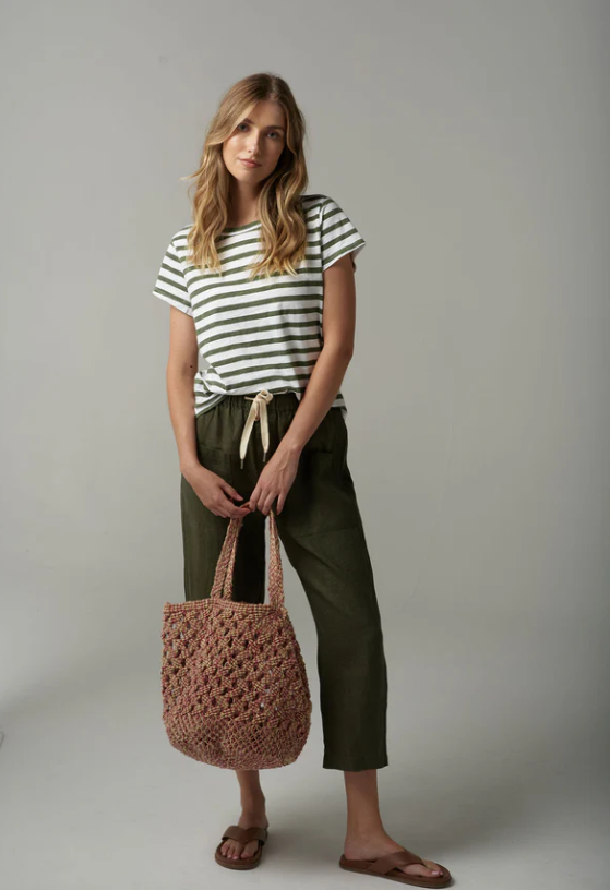 CLOTH+PAPER+SCISSORS STRIPE TEE FAIRWAY GREEN/WHITE