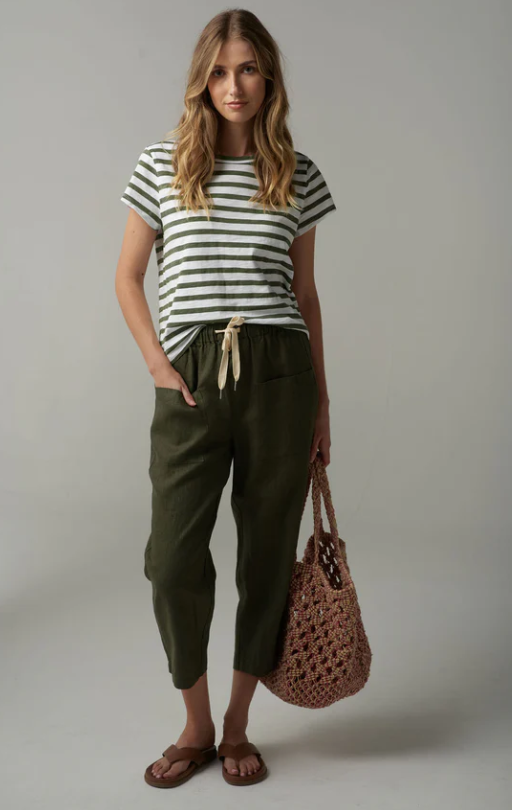 CLOTH+PAPER+SCISSORS STRIPE TEE FAIRWAY GREEN/WHITE