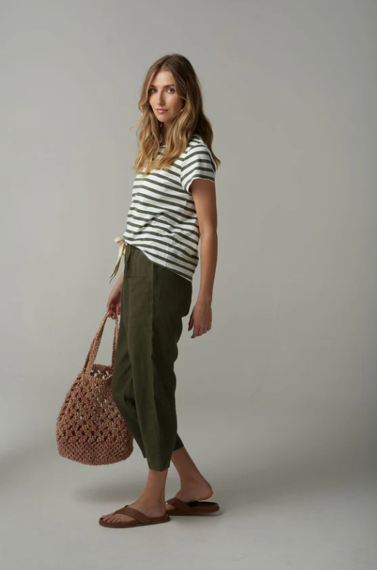 CLOTH+PAPER+SCISSORS STRIPE TEE FAIRWAY GREEN/WHITE