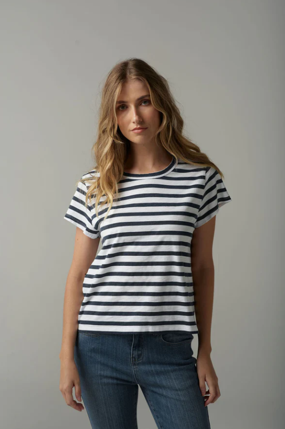 CLOTH PAPER SCISSORS STRIPE BASIC TEE WHITE/PARISIAN
