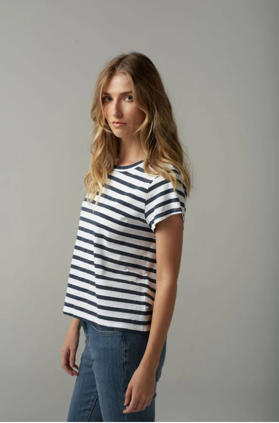 CLOTH PAPER SCISSORS STRIPE BASIC TEE WHITE/PARISIAN