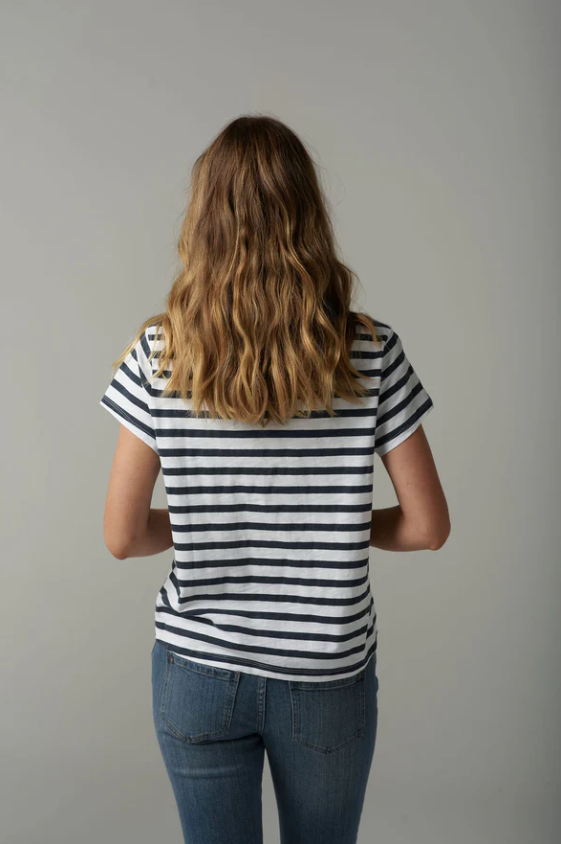 CLOTH PAPER SCISSORS STRIPE BASIC TEE WHITE/PARISIAN