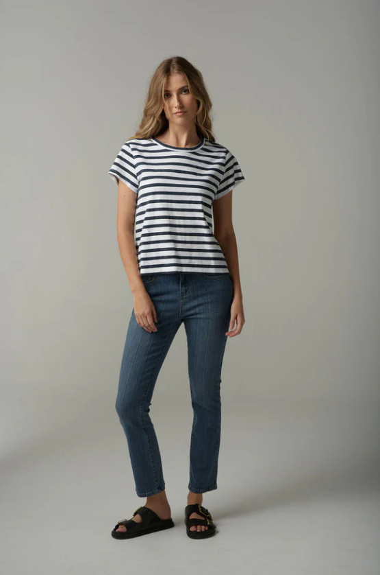 CLOTH PAPER SCISSORS STRIPE BASIC TEE WHITE/PARISIAN