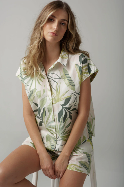 C+P+S  BOXY PRINT SHIRT STRINGY PALM PRINT