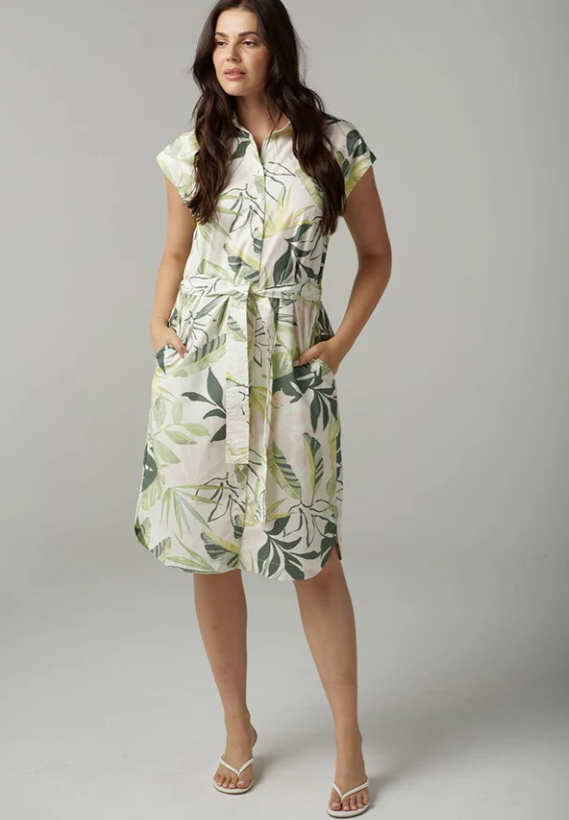 C+P+S  PALM PRINT CAP SLEEVE  COTTON DRESS